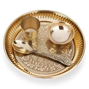 Handcrafted Dinner <b>Set</b> Bronze Dinner Thali <b>Set</b> Utensils <b>Set</b> 1 Platter 2 Bowl 1 Tumbler 1 Spoon Ideal Gift for All Occasion - Product Image 3