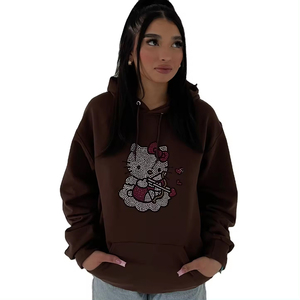 Nueva llegada de las mujeres de gran tamaño de la gota del hombro de peso pesado 100% de algodón de manga larga sudaderas con capucha logotipo personalizado Puff estampado más transpirable - Product Image 1