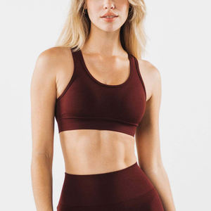 Soutien-gorge de sport et de yoga pour femme, sans couture, simple, dos croisé, maintien élevé, écologique, respirant, push-up, anti-chocs, avec logo frontal - Product Image 1