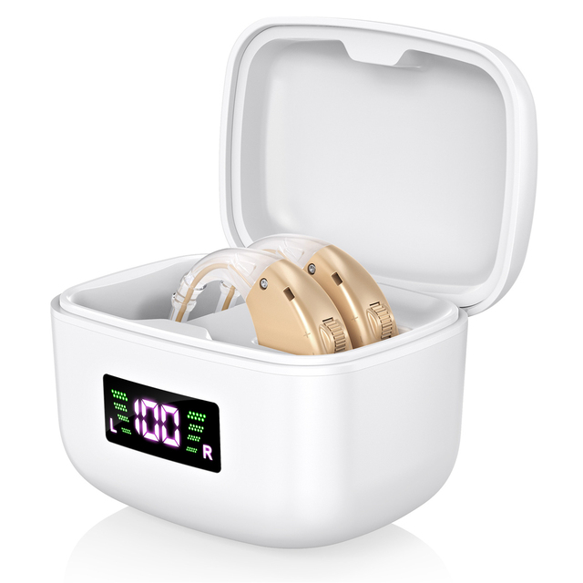 Rechargeable Universal Design Sound Amplifier Digital Hearing Aid with Charging Case Noise Reduction for Seniors