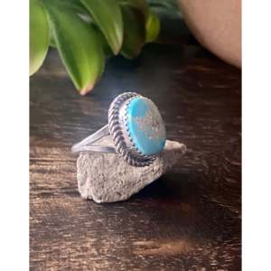 Bague en argent sterling turquoise South Hill taille 7.75 - Sertissage à la mode avec incrustation - Product Image 3