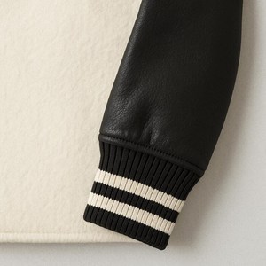 Varsity Jacket with Wool Body Leather Sleeves Classic Letterman Bomber Unisex Streetwear - Product Image 4