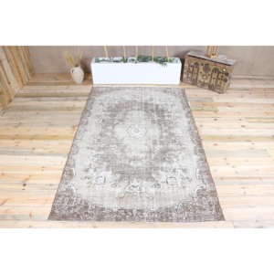 Tapis vintage 5,3x8,6 pieds, tapis turc en laine marron beige à motifs floraux - Product Image 1