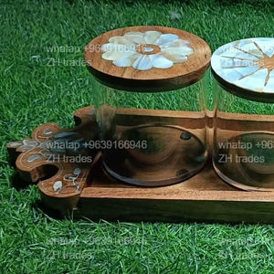 Collection de pots en acrylique Arabian Nights avec plateau d'incrustation de vadrouille en bois personnalisé pour les cadeaux de l'Aïd - Product Image 1