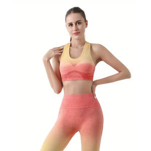 New Fashion High Impact Yoga <b>Bra</b> And Gym Leggings Set Custom Logo Seamless High Waist Leggings Set For Women - Product Image 1