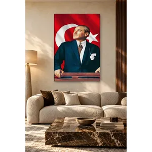 Fida Ataturk sur le podium devant le drapeau à croissant et étoile, impression sur toile - Product Image 2