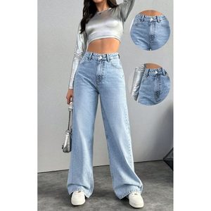 Jeans de Mujer Vintage de Corte Regular, Cintura Media, Pierna Ancha, Color Azul Claro - Estilo Y2K High Street, 100% Algodón, Transpirables y Ecológicos - Product Image 5