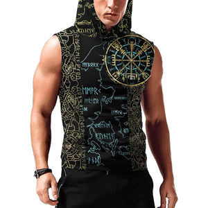 เสื้อแขนกุดมีฮู้ดถักสำหรับผู้ชายเสื้อออกกำลังกายผ้าคอตตอน100% สำหรับออกกำลังกายฟิตเนสโลโก้แบบกำหนดเอง - Product Image 3