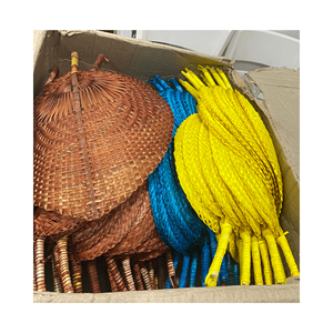 Abanico de hoja de paja de mano vietnamita, abanicos de hoja de palma tejida Natural, favores de fiesta de hierba Tropical Buri, abanico de cola de mano decorativo - Product Image 4