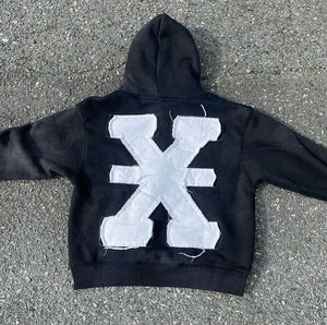 Sweat à capuche sérigraphié personnalisé coton épais 400gsm lavage à l'acide soleil fané strass recadrée Boxy Fit sweat à capuche zippé - Product Image 4