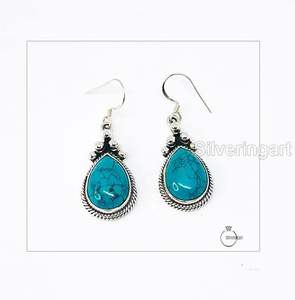 Pendientes de Plata de Ley 925 con Turquesa Tibetana Natural, Piedra de Nacimiento de Diciembre, Joyería Hecha a Mano para Mujer - Product Image 3
