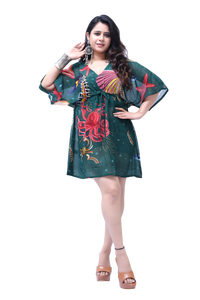 ชุดคลุมชายหาด Kaftan สั้นพิมพ์ลายสัตว์ทะเลของผู้หญิงฟรีไซส์ผ้าจอร์เจียไร้น้ำหนัก - Product Image 1