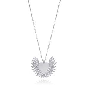 Heart with Wings Round Cut Zircon Stone Charm Necklace Pendant Turkish Handmade Wholesale 925 Sterling Silver Jewelry - Product Image 5