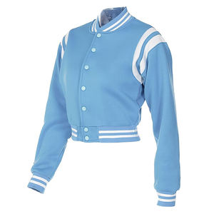 Vente chaude nouvelle veste d'université de course pour les femmes Streetwear Pu recadrée couleur bloquant la veste en jean en cuir femmes - Product Image 2