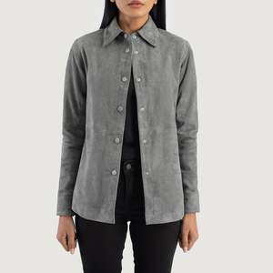 เสื้อแจ็คเก็ตหนังกลับสีเทา GLOBAL LEATHER แบบลำลอง แห้งเร็ว ติดกระดุมแถวเดียว สำหรับฤดูใบไม้ร่วง - Product Image 3