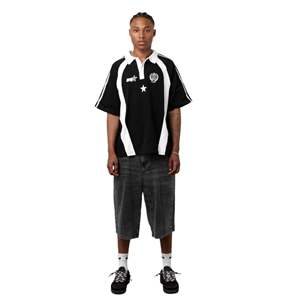 เสื้อโปโลผู้ชายทรงโอเวอร์ไซส์ ผ้าฝ้าย 270GSM คอติดกระดุม สไตล์สตรีทแวร์ พร้อมแผงสีตัดกันและโลโก้ปัก - Product Image 6