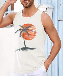 Camisetas sin mangas con gráfico para hombre, camisetas de verano de algodón, palmera patriótica, estilo playero de talla grande disponible - Product Image 2