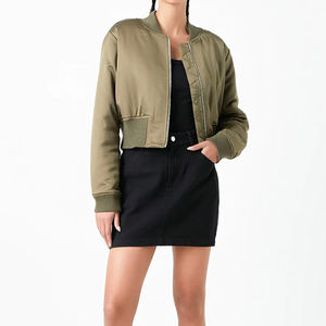 แจ็กเก็ตผ้าซาตินสำหรับผู้หญิงเสื้อแจ็กเก็ตแบบมีซิปด้านหน้าคอวีแบบปรับแต่งได้ - Product Image 6