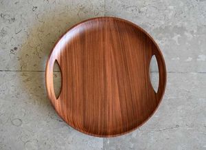 ถาดไม้วอลนัททรงกลมสีน้ำตาลชนบทขนาดเล็กออกแบบได้ตามที่ต้องการถาดใส่อาหารพร้อมที่จับถาดใส่สาร์ธรรมชาติ - Product Image 2