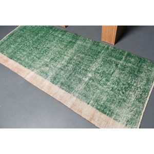 Tapis en laine moderne de grande surface de 3.4x7,9 pieds Tapis turcs à motif abstrait vert beige pour couloir, rectangle, chambre à coucher/chevet en latex - Product Image 4
