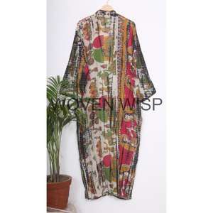 ชุดกิโมโนผ้าฝ้ายยาว Tie dey ชุดกิโมโนผ้าฝ้ายแท้ชุดกิโมโนลายดอกไม้บล็อกมือพิมพ์เสื้อคลุมเพื่อนเจ้าสาวชุดฤดูร้อน - Product Image 1