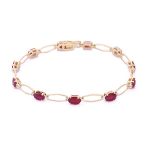 Bracelet en or jaune massif 14 carats fait à la main rubis précieux naturel diamant pierres précieuses bijoux fins femmes-pour les fêtes anniversaires - Product Image 2