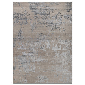 Alfombra Kavi Gris y Negra Anudada a Mano de Lana y Seda de Bambú, Diseño Moderno Abstracto 3D para Sala de Estar, Modelo Esk-431 - Product Image 1