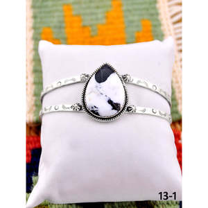 Southwest Handmade White Buffalo & Sterling <b>Silver</b> Fashion <b>Cuff</b> <b>Bracelet</b> - Product Image 3
