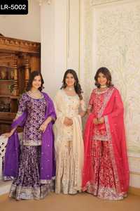 Ropa étnica india Viscosa Jacquerd Lentejuelas y Zari Trabajo bordado Diseñador Premium Radymade Gharara Salwar Suit y Dupatta - Product Image 5