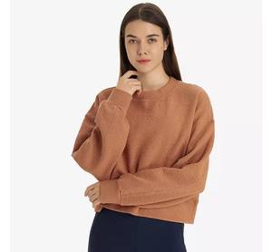 เสื้อสเวตเชิ้ตโอเวอร์ไซส์แบบสั่งทำพิเศษสำหรับผู้หญิง แขนปกติ คอกลมทรงหลวม บุผ้าโพลีเอสเตอร์/คอตตอน สำหรับฤดูหนาว สีพื้น 2 ชิ้น - Product Image 3