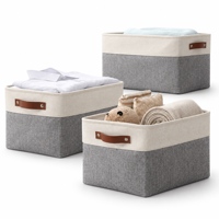 Poubelle de rangement rectangulaire pliable tissé grand organisateur vêtements jouet pliant coton corde panier de rangement avec poignées en cuir