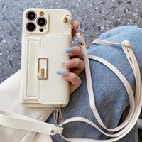 Étui portefeuille magnétique pliable en PU+TPU avec fentes pour cartes, protection d'écran électroplaquée couleur unie et cordon – Nouveauté usine