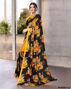 Saree con estampado de Georgette suave y vibrante con contraste llamativo y blusa perfecta para eventos festivos salidas casuales y uso diario - Product Image 4