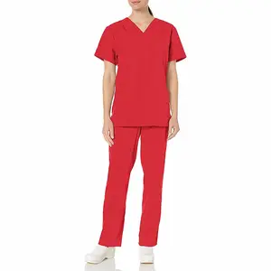 Girls Scrubs Uniform in Red Color Plain Half Sleeves Shirt With Comfortable Trouser Hospital Wear Uniforms