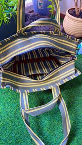 Eco-Friendly Woven PP Striped Double Handled with Inside Pocket Shopping Bags Sustainable Recycled Nylon Polypropylene <b>Plastic</b> - Product Image 3