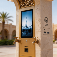 Distributeur d'eau intelligent à énergie solaire, design islamique, recharge USB et sans fil, station d'eau publique extérieure