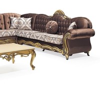 Canapé d'angle en forme de L Samy Avantgarde, ensemble de canapés avec ottoman en tissu de haute qualité, meubles turcs Kayseri, pieds en bois écologiques, style moderne
