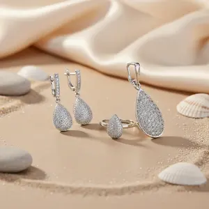 "925 Silver Cubic Zirconia <b>Jewelry</b> <b>Set</b> for Women Gift Zircon <b>Pearl</b> Party Gold Plated Classic Style" - Product Image 3