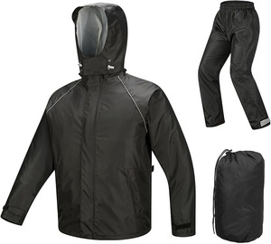Veste et pantalon imperméables unisexes pour moto, 2 pièces, à capuche, décontractés, solides, avec couvre-chaussures cachés, respirants, réfléchissants - Product Image 1