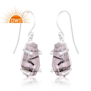 Boucles d'oreilles pendantes en argent sterling fin, pierre Rutile noire naturelle, fabricant de bijoux personnalisés - Product Image 2