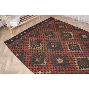 Turkish Vintage Kilim Large Rug 5.9x9.5 ft, <b>Red</b> Camouflage Rug <b>Wool</b> - Product Image 4