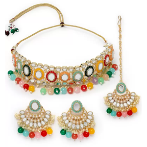 Bohemian Vintage <b>Mirror</b> Choker Multicolor Stainless Steel Copper Zircon Pearl Diamond Lady's Bridal Jewelry Set for Party Gift - Product Image 3