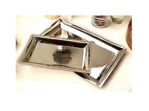 Plateau de service en aluminium doré de forme ovale au meilleur design avec travail martelé d'Inde - Product Image 4