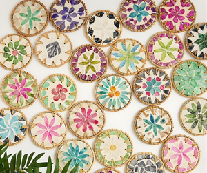 Salvamanteles de ratán premium con incrustaciones de nácar, redondo, único, hecho a mano, estilo rústico vintage, aislante para tazas de café - Product Image 2