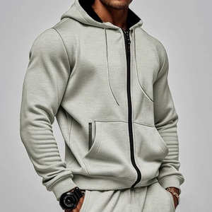 Sweat-shirt à capuche zippé en polaire tricotée pour homme Ville Sports, couleur unie, écologique, 300g, manches longues, pour l'hiver - Product Image 2