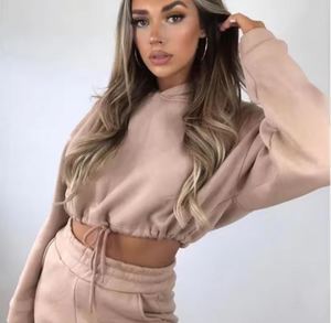 Sweat à capuche à manches longues en coton de haute qualité pour femmes Logo personnalisé Crop Top Streetwear avec capuche en position avant pour l'hiver - Product Image 3
