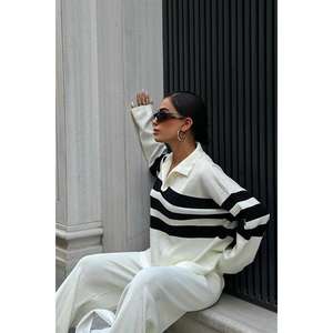 Conjunto de Pantalones y Suéter de Punto a Rayas Cerly Casual 9977 para Otoño, Transpirable y Elegante - Product Image 3