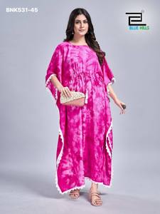 Vestido Kaftan de Rayón Grueso con Estampado y Borde de Encaje, Diseño Increíble, Última Colección de Telas, Última Moda - Product Image 6