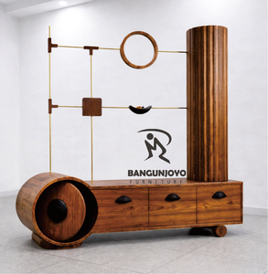 Meuble TV moderne avec rangement en teck ou en bois de suar pour salon de villa ou d'appartement - Product Image 2