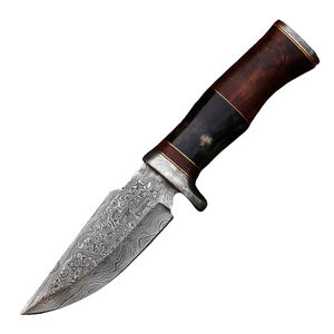 Couteau Bowie en acier damas à haute teneur en carbone manche en bois couteaux de camping de chasse de survie en plein air - Product Image 1